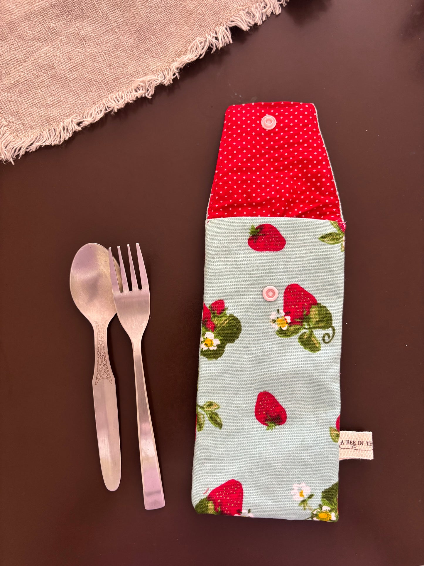 Cutlery Pouch - Strawberry on Blue