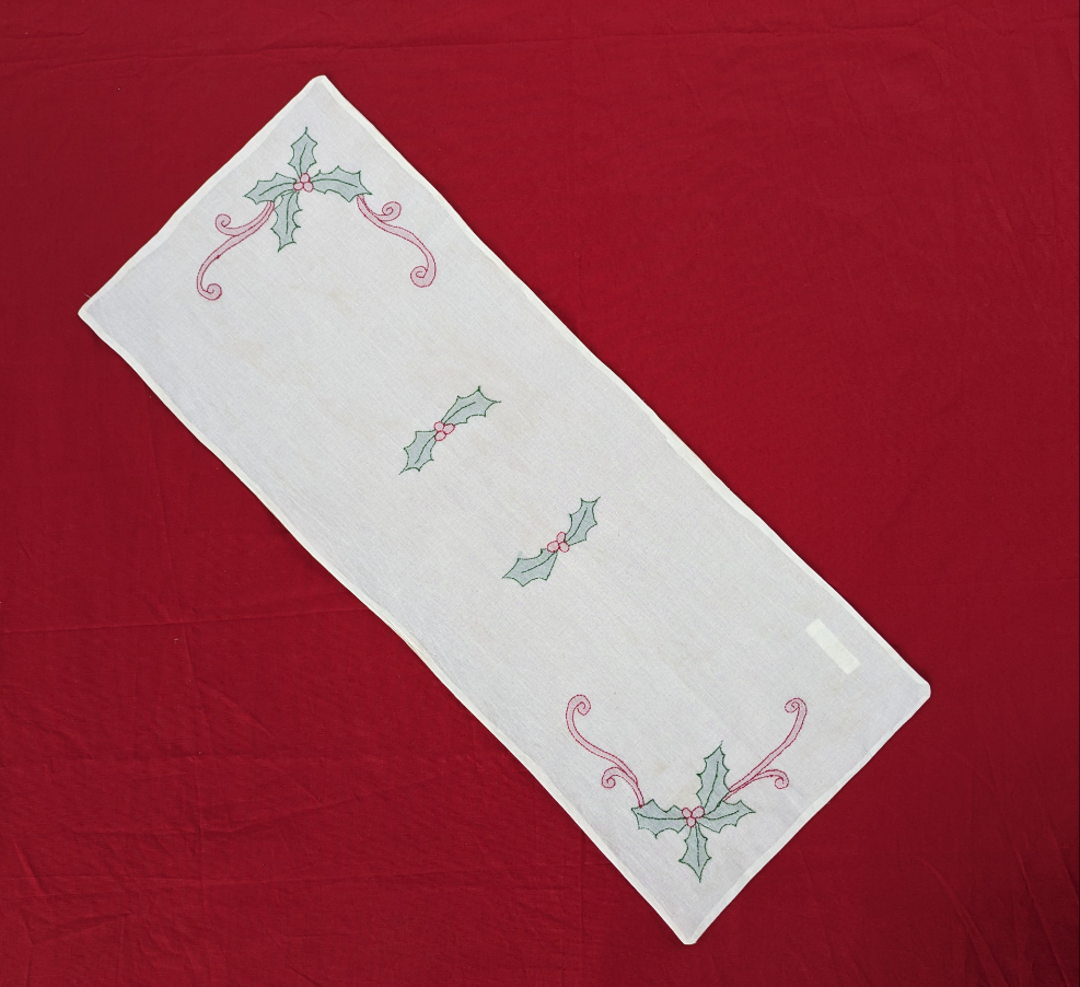 Coffee table runner- Hand embroidered-Holly