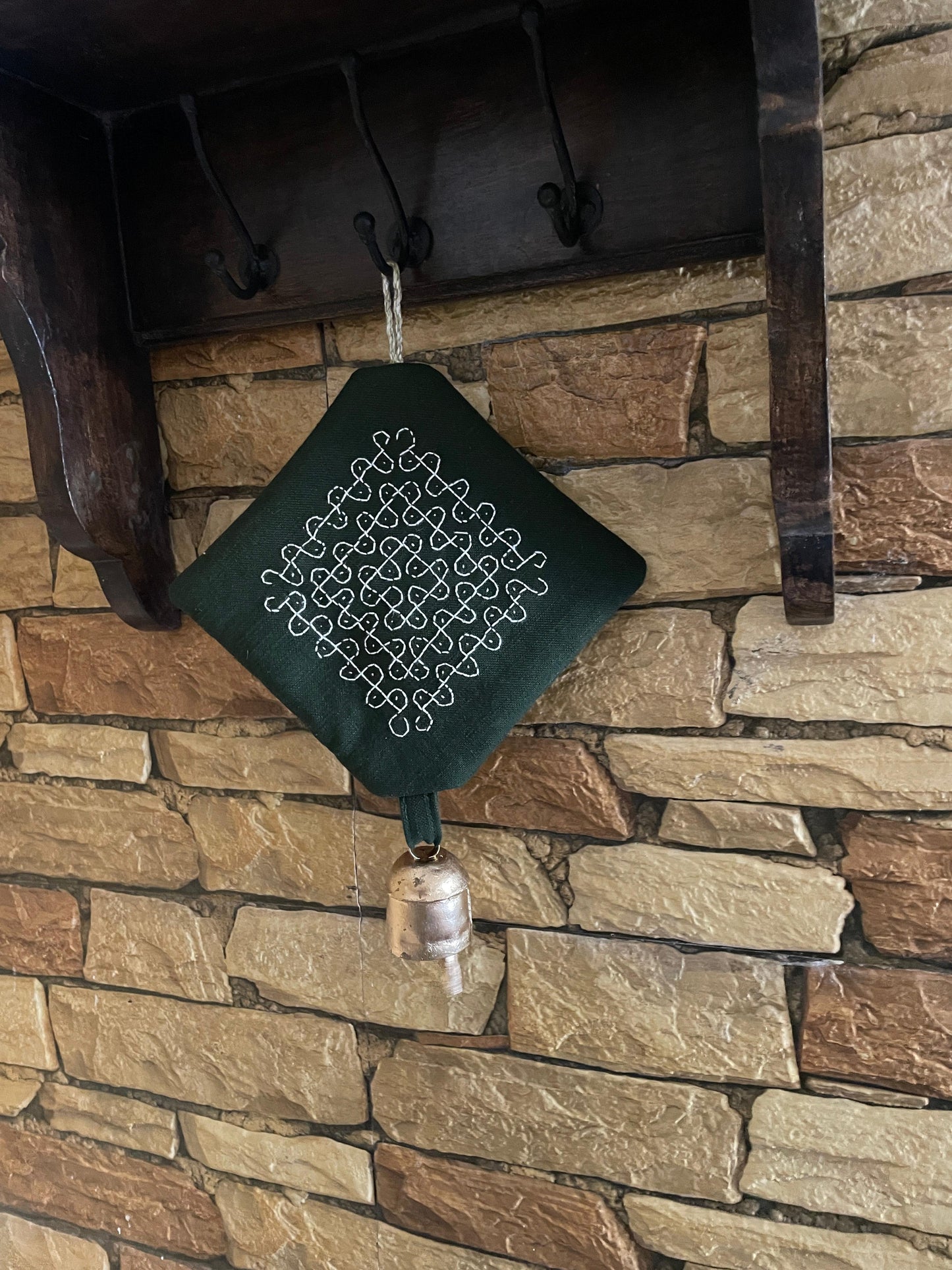 Hand Embroidered Kolam Wall Art - Green