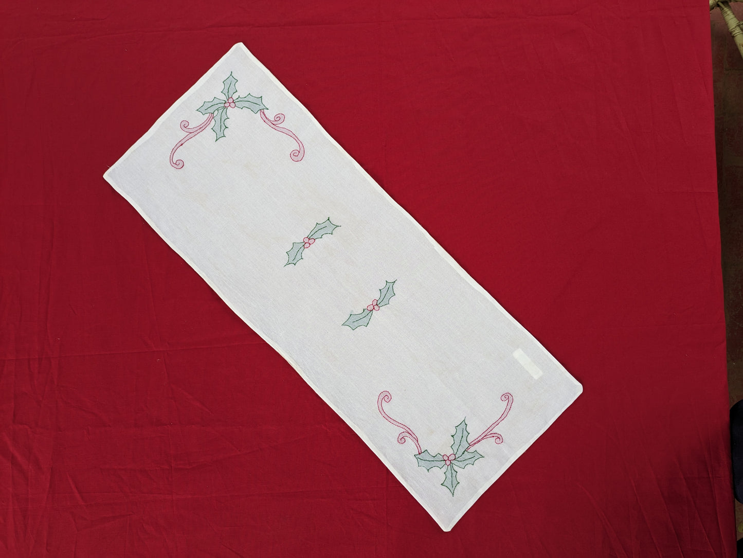 Coffee table runner- Hand embroidered-Holly