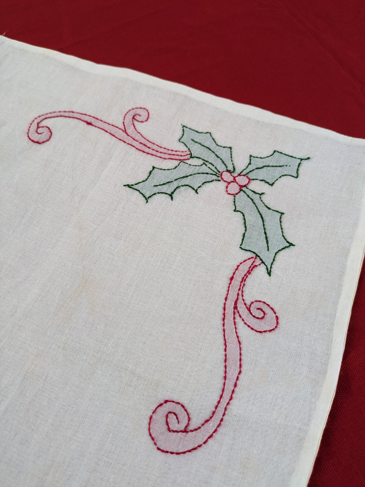 Coffee table runner- Hand embroidered-Holly