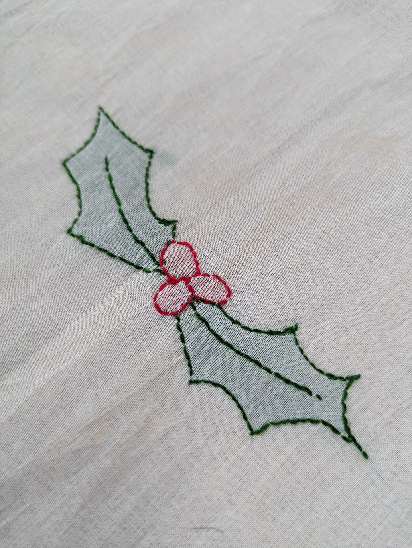 Coffee table runner- Hand embroidered-Holly