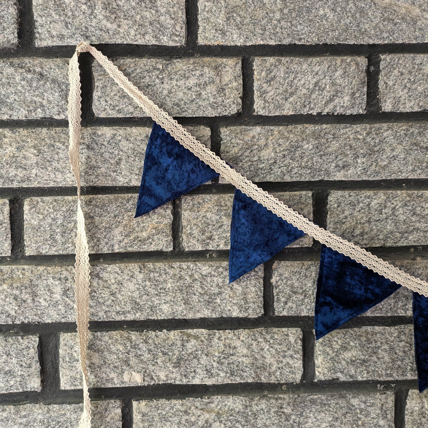Fabric Bunting - Blue Velvet & Lace