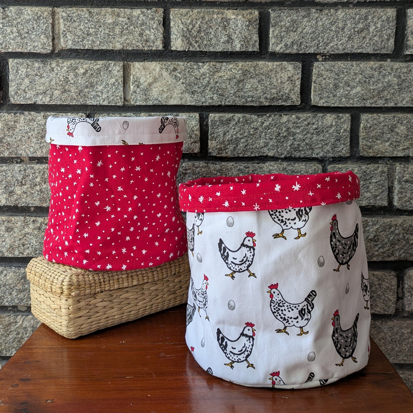 Reversible Fabric Basket - Hens