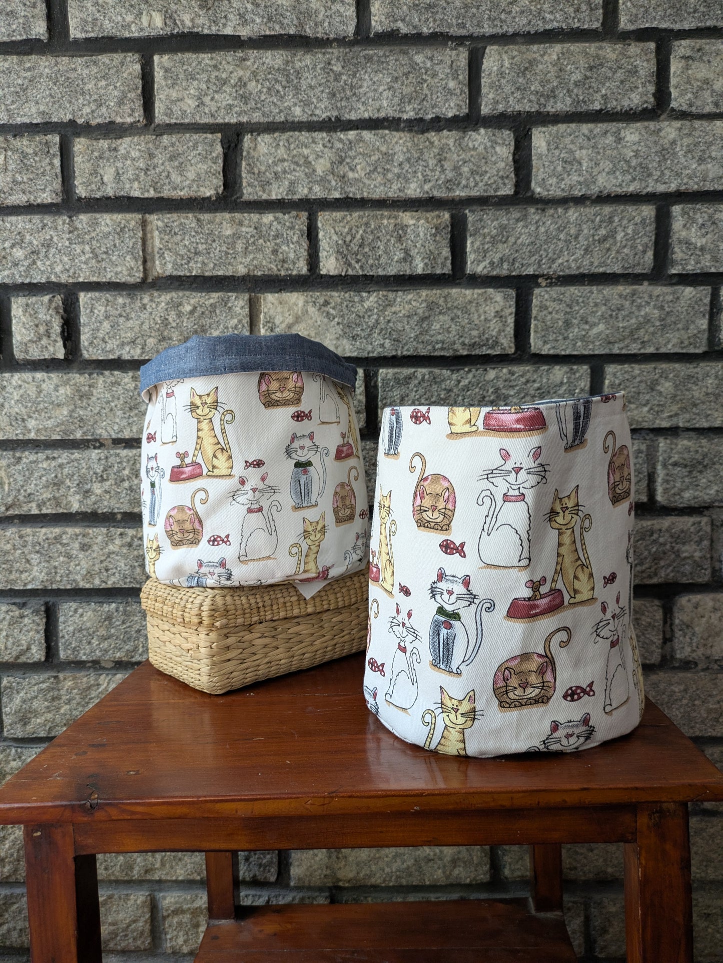 Reversible Fabric Basket - Cats