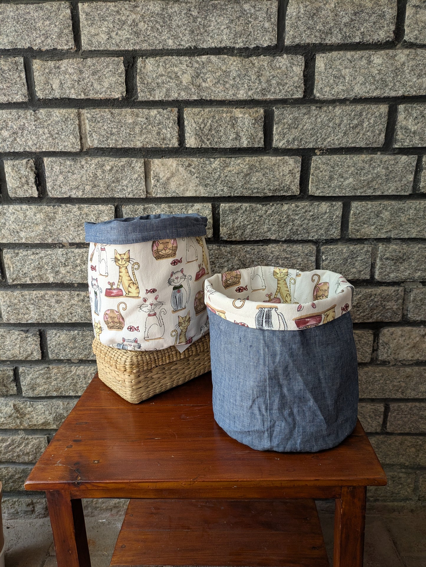 Reversible Fabric Basket - Cats
