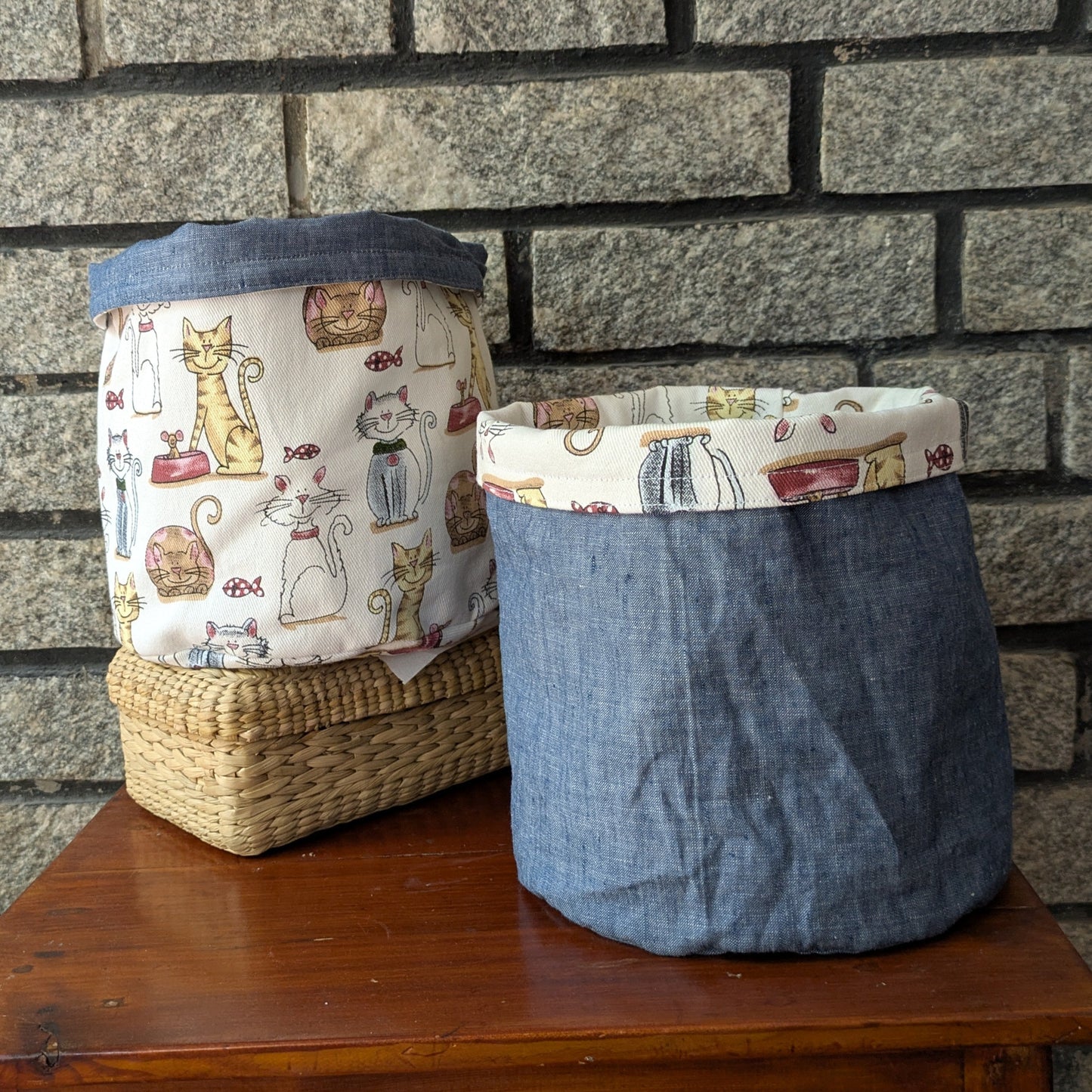 Reversible Fabric Basket - Cats
