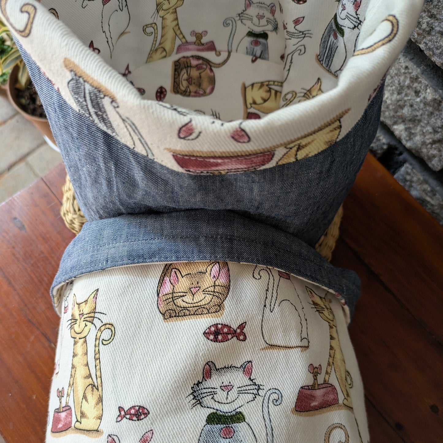 Reversible Fabric Basket - Cats