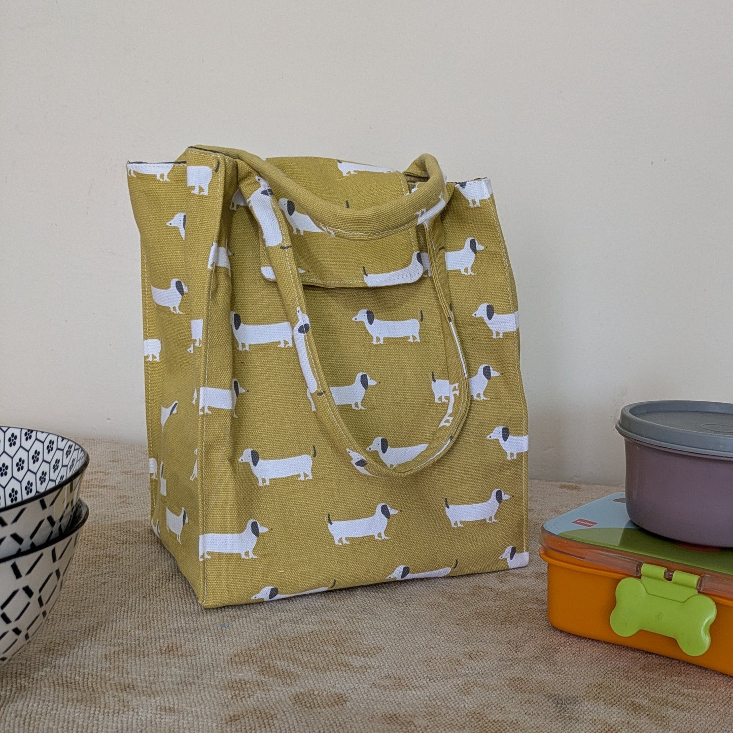 Lunch Bag - Dachshunds Mustard