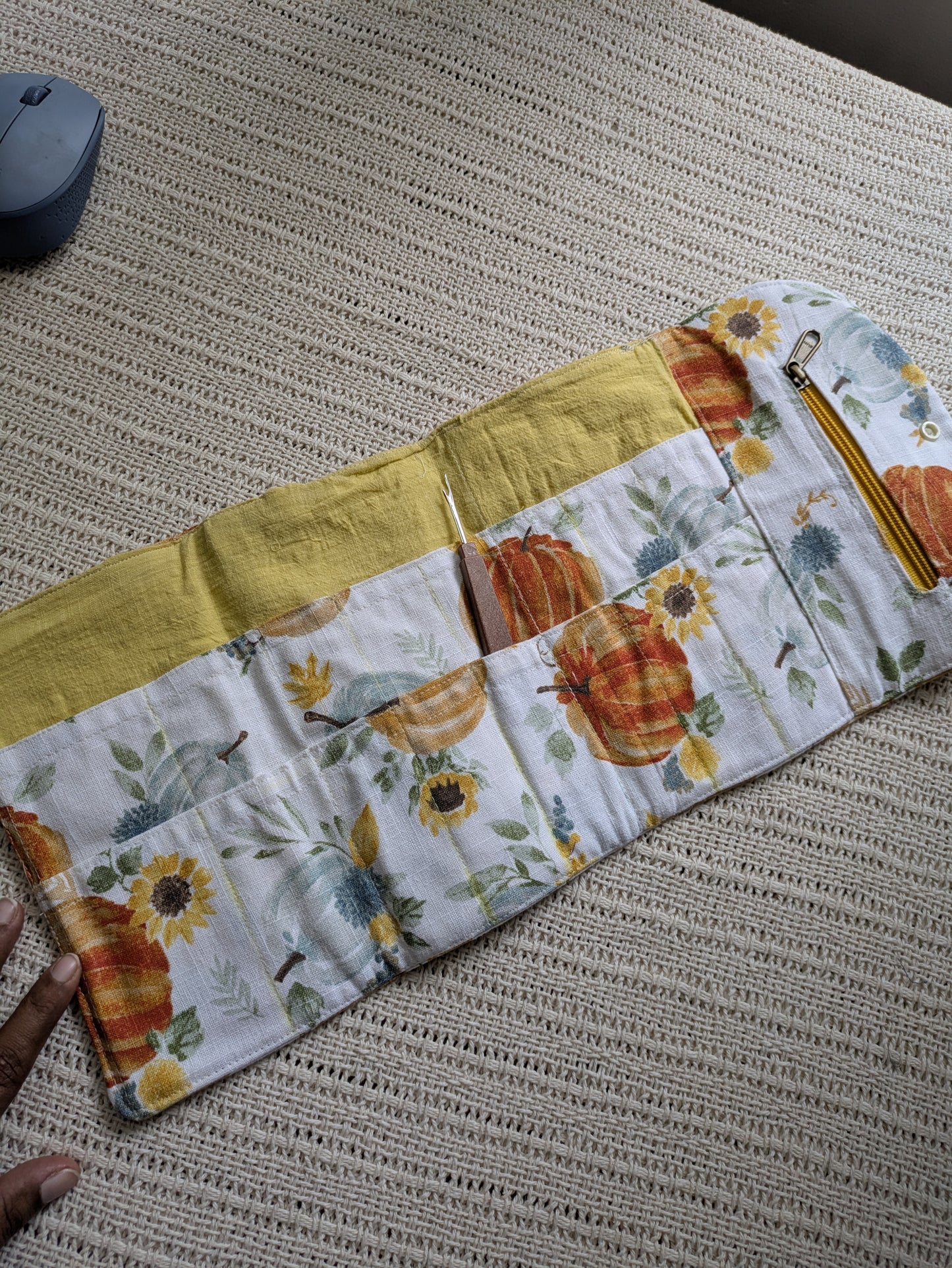 Sample -Crochet Hook Rolls - pumpkin print - quilted