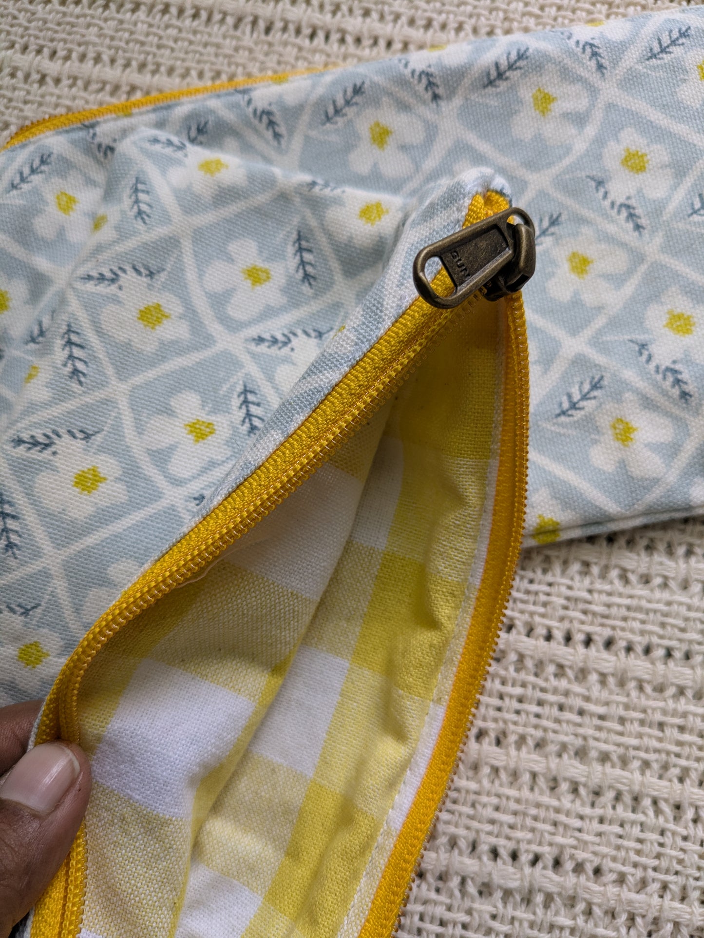 Upcycled Zippered Pouch - Powder Blue Florals