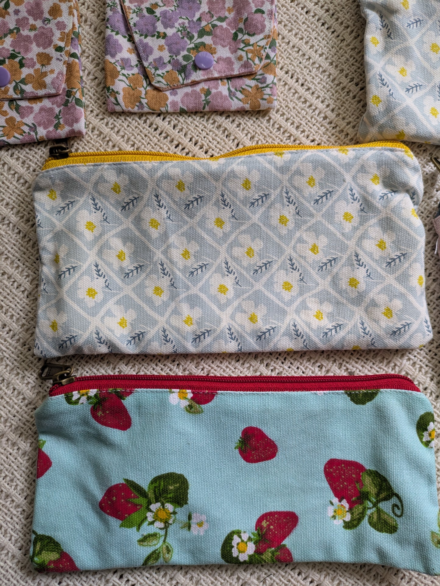 Upcycled Zippered Pouch - Powder Blue Florals
