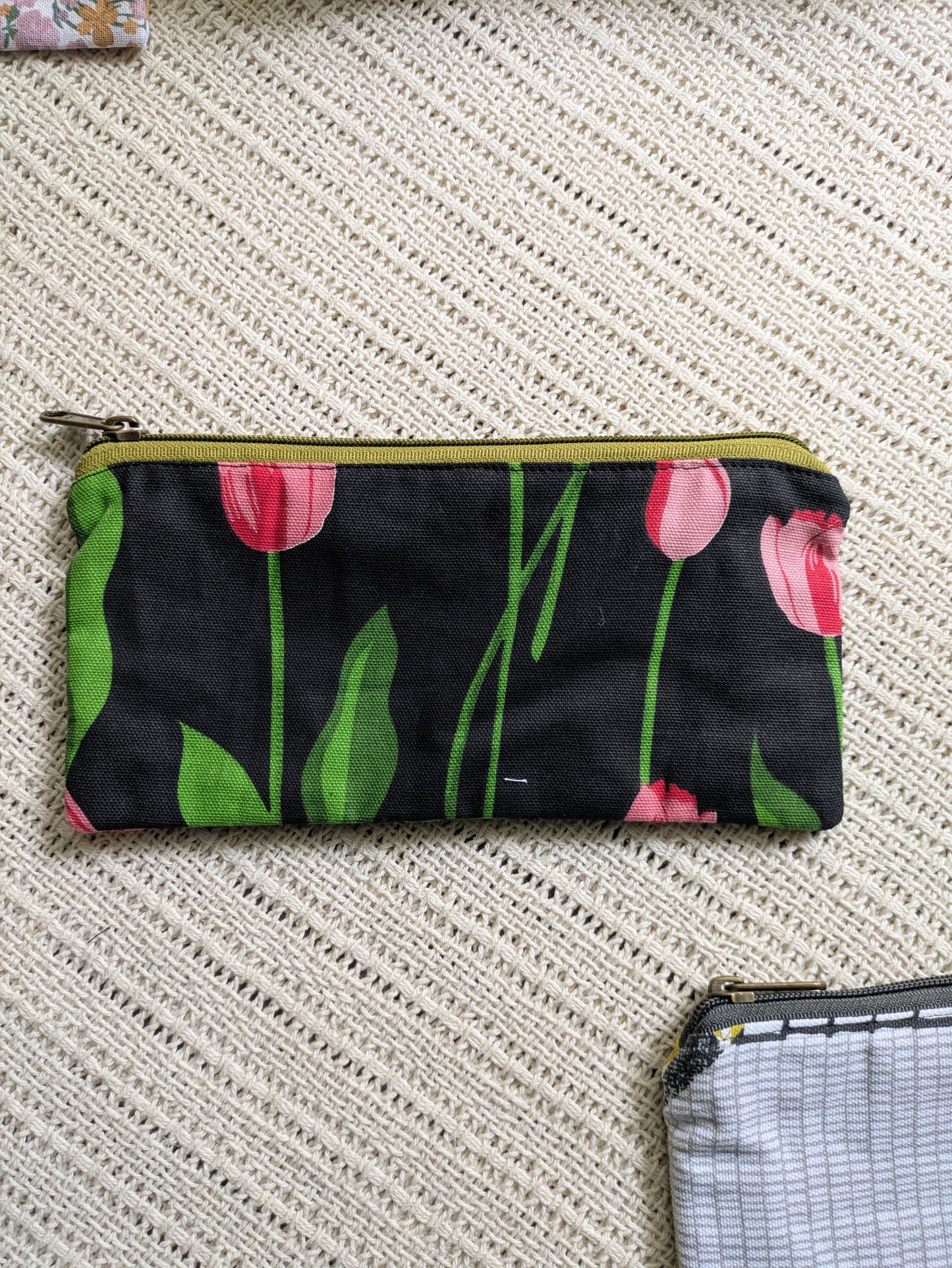 Upcycled Zippered Pouch -Tulips