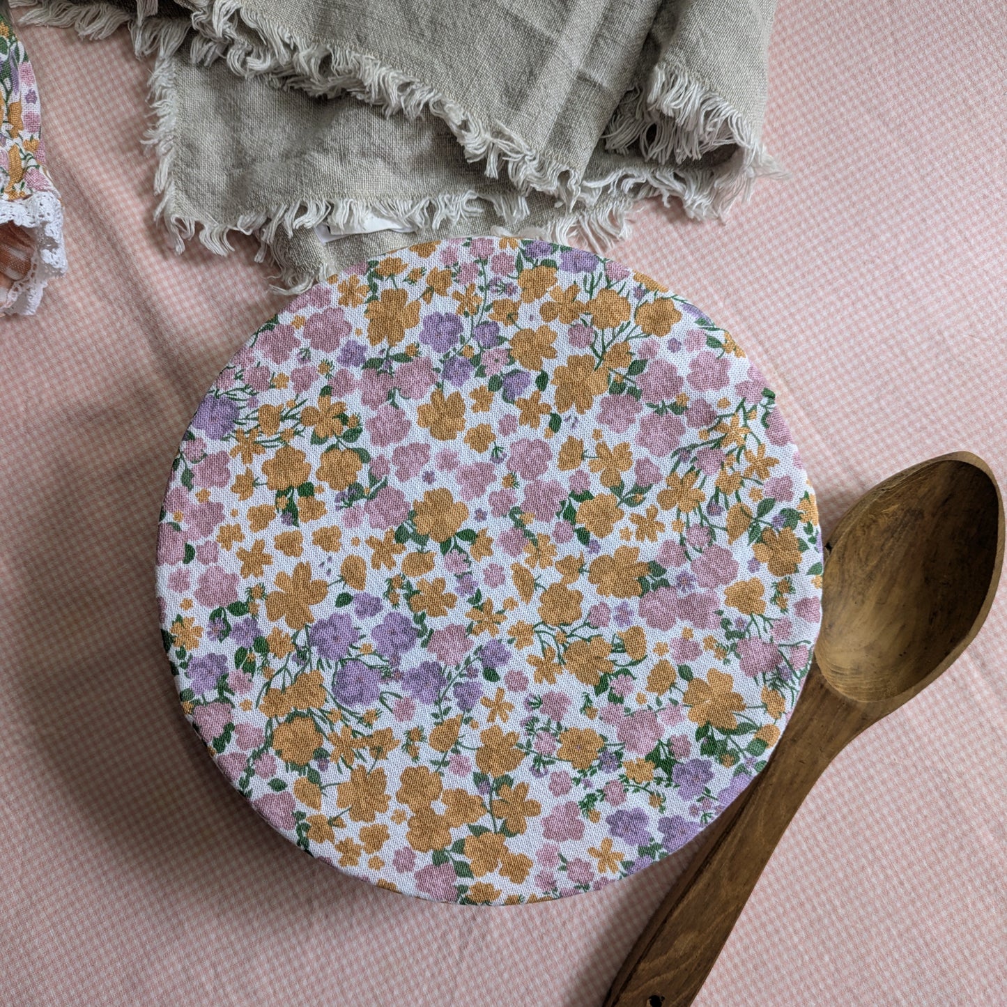 Fabric Bowl covers - Single pc - Peach Flowers