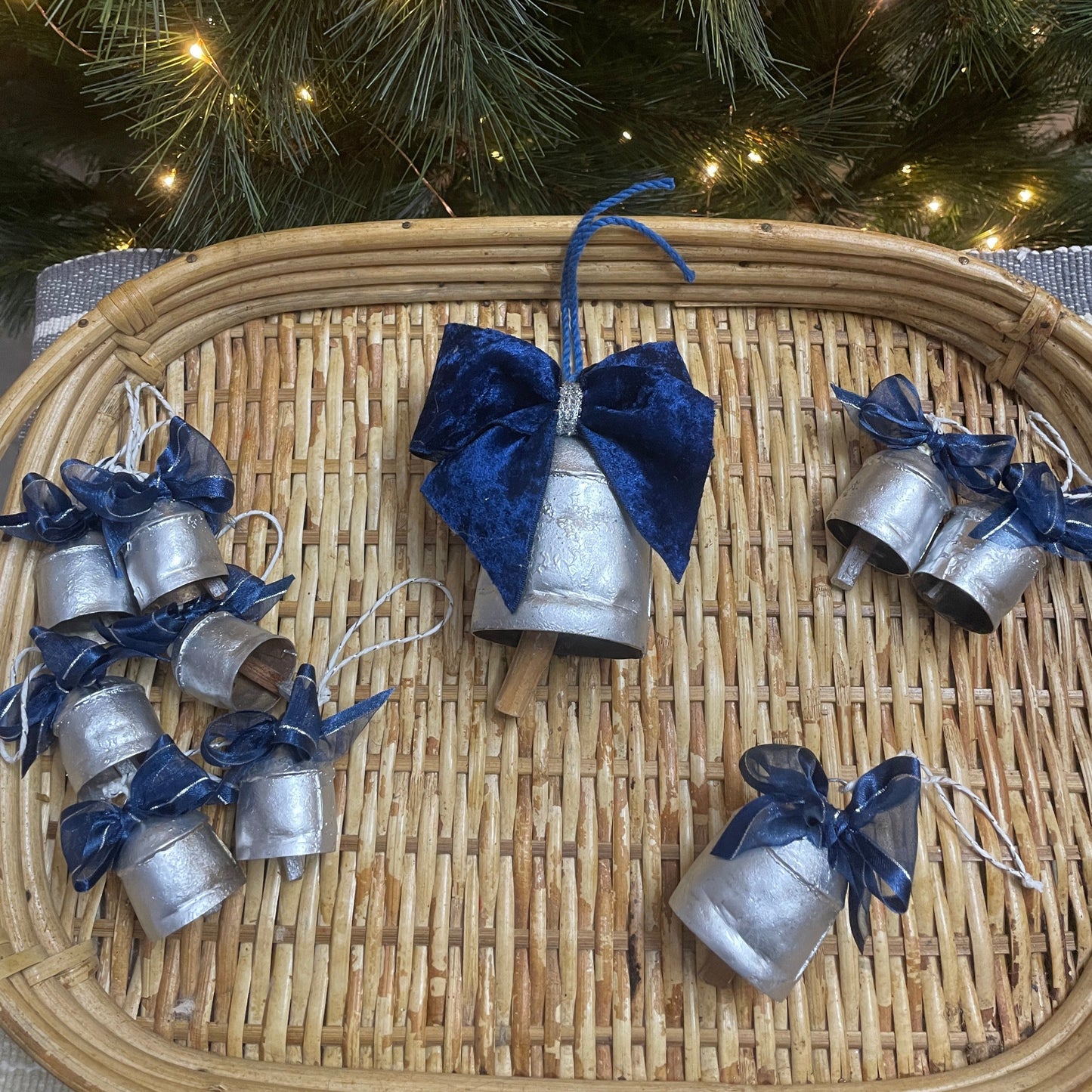 Cowbell Ornament (1.5")- Silver finish - Set of 6