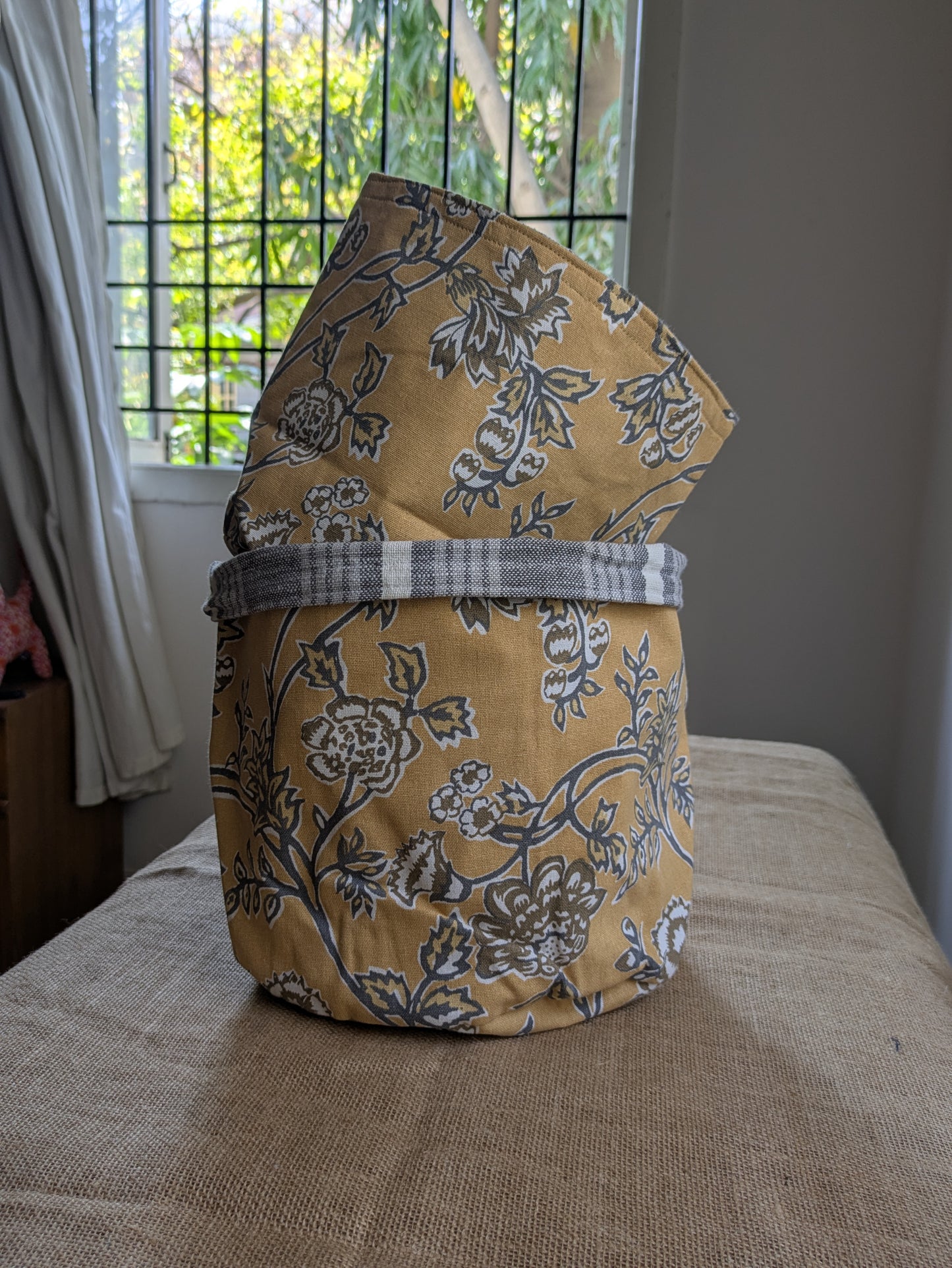 Grey and Yellow Fabric Basket