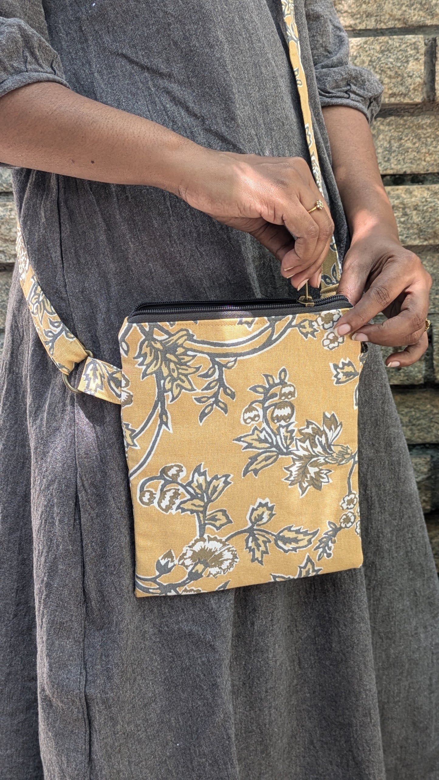 Mobile Sling Bag - Yellow n Grey
