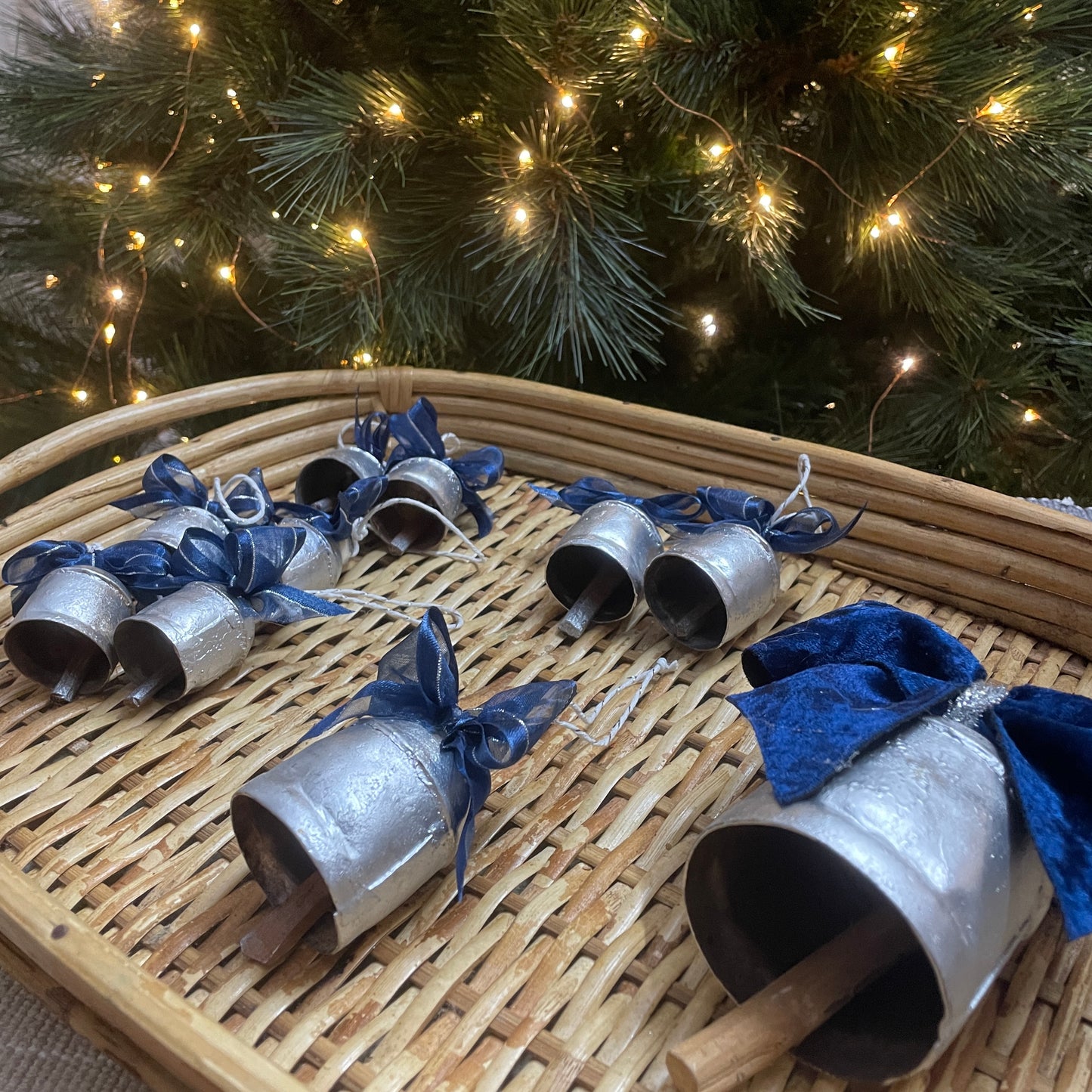 Cowbell Ornament (1.5")- Silver finish - Set of 6