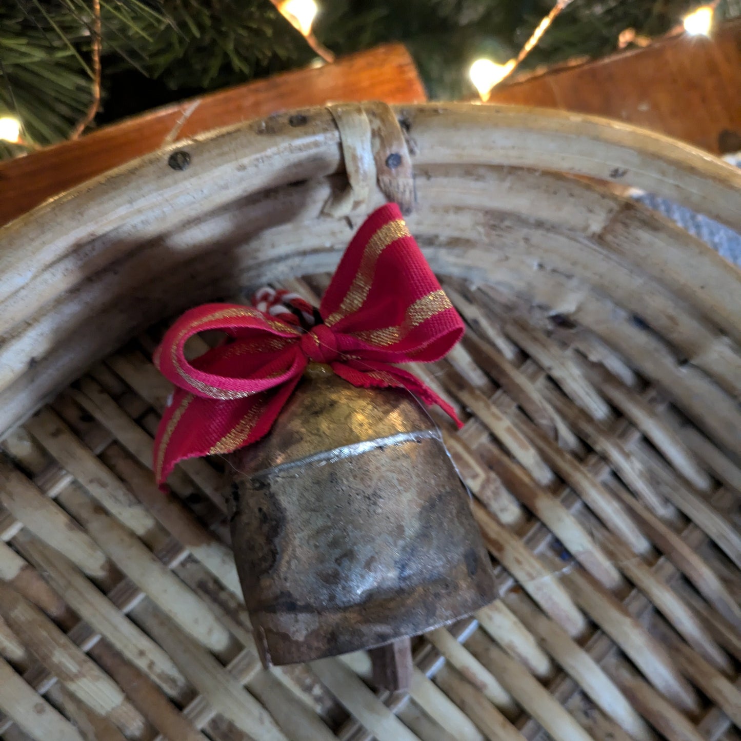 Cowbell Ornament-2.5" - rustic gold - 1 pc