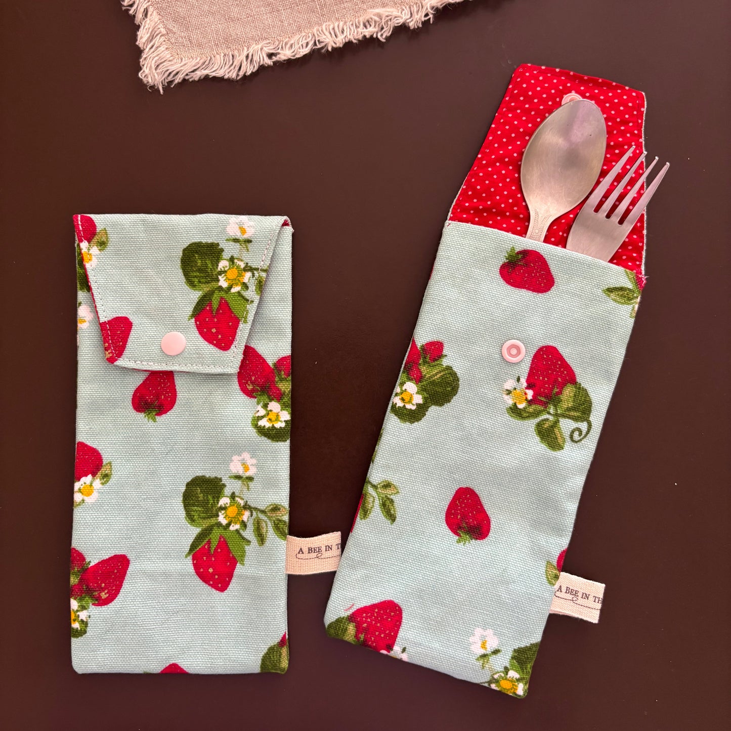 Cutlery Pouch - Strawberry on Blue