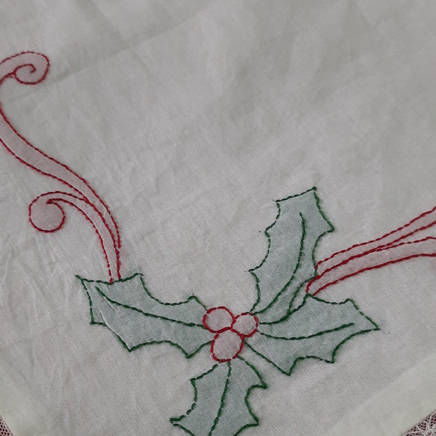 Table runner- Hand embroidered-holly