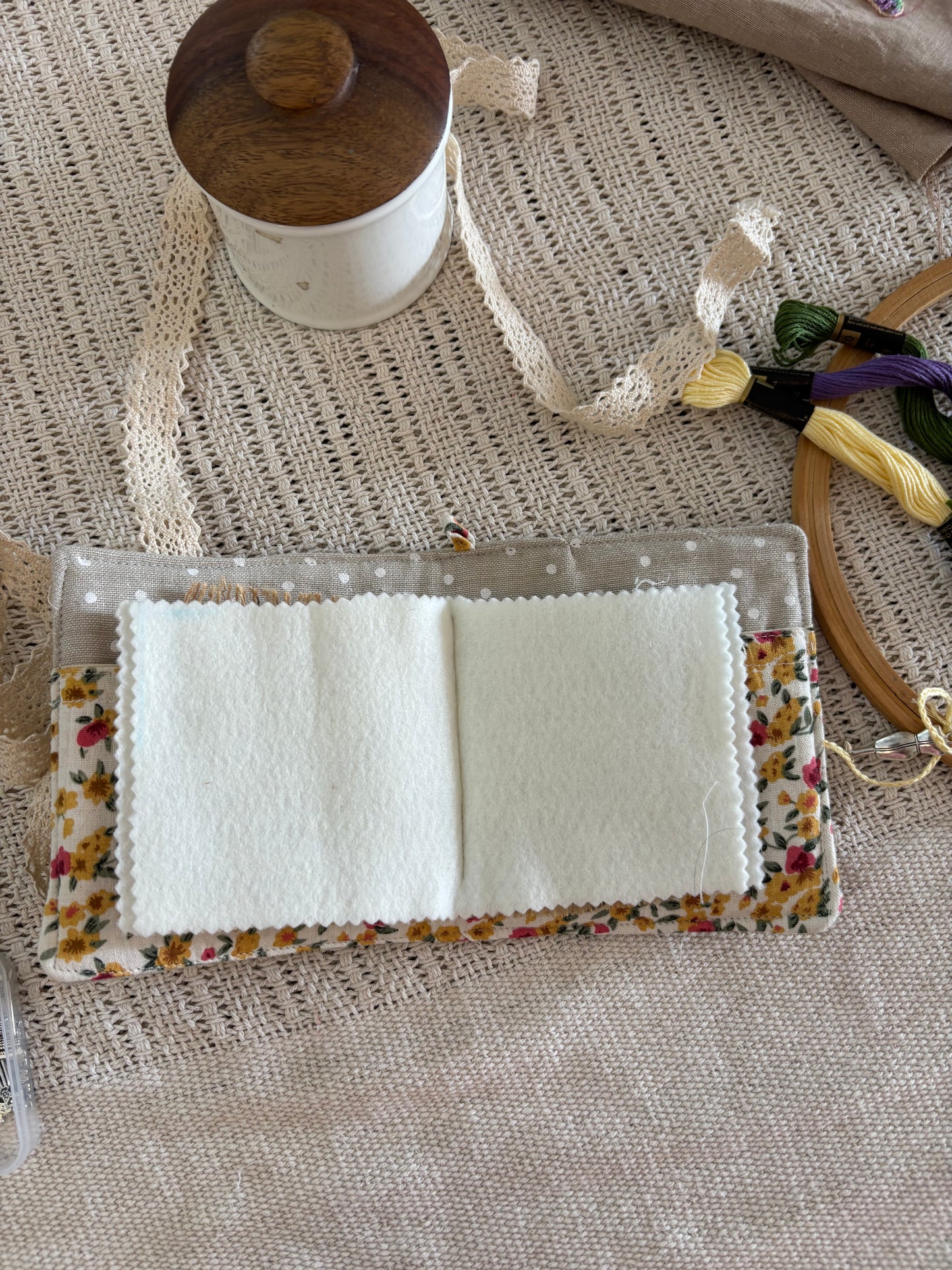 Needle Book - Hand Embroidered Button Roses