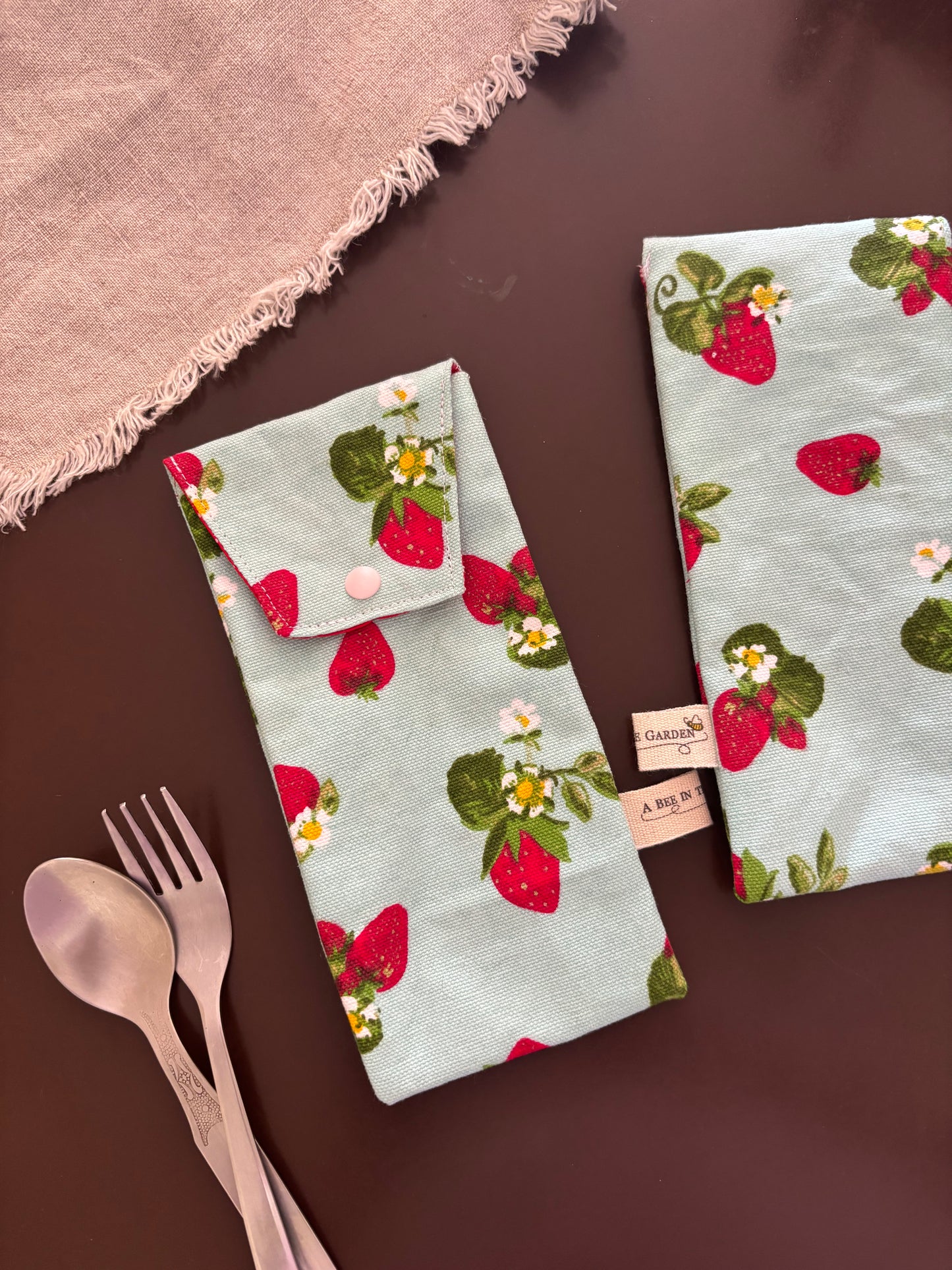 Cutlery Pouch - Strawberry on Blue