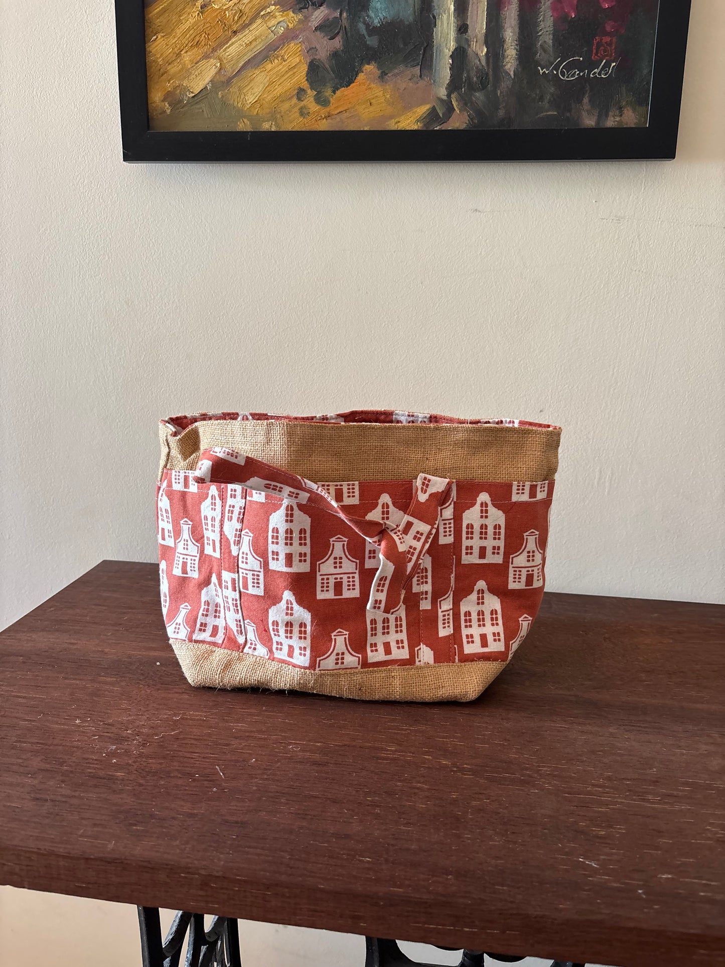 Sample pc no defect- Burlap Open Basket Bag with pockets