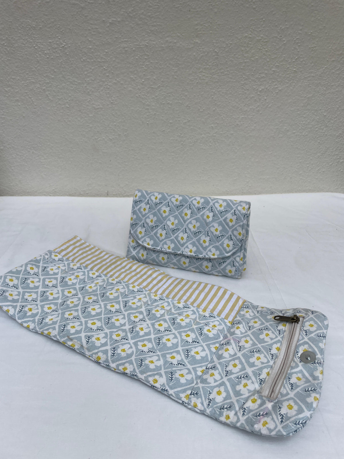 Crochet Hook Roll  - Powder Blue Florals (Quilted)
