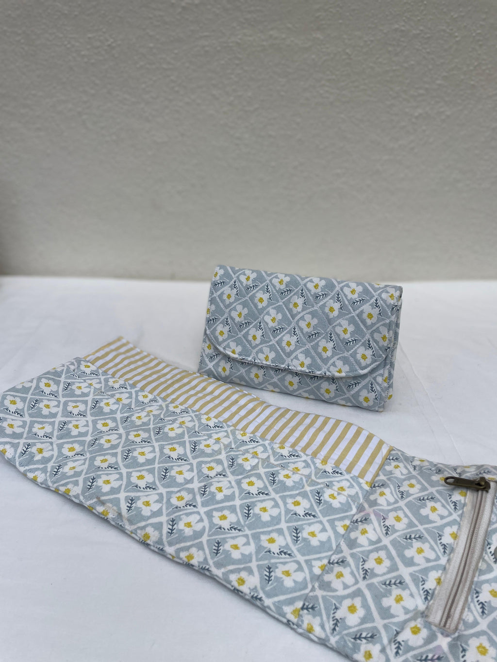 Crochet Hook Roll  - Powder Blue Florals (Quilted)