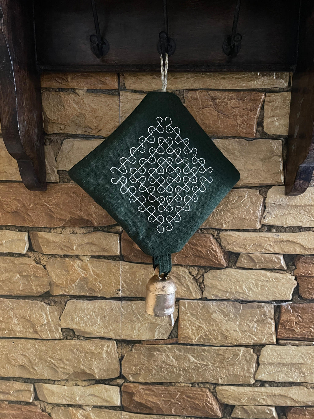 Hand Embroidered Kolam Wall Art - Green