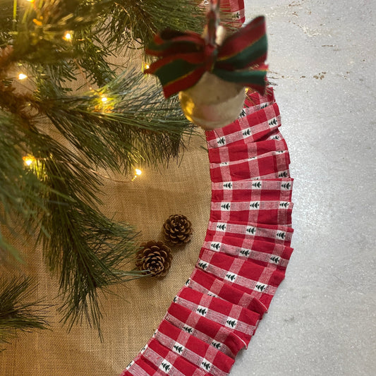 Tree Skirt- Burlap with plaid cotton frilly edge