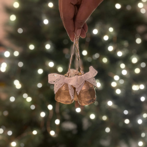 Cowbell Ornament (1.5")- Golden finish - Set of 6