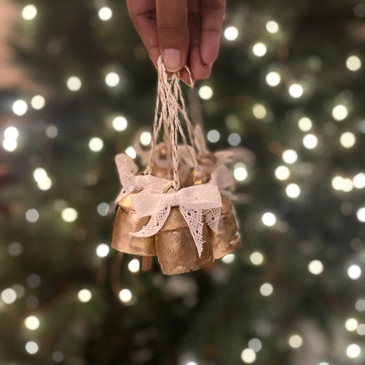 Cowbell Ornament (1.5")- Golden finish - Set of 6