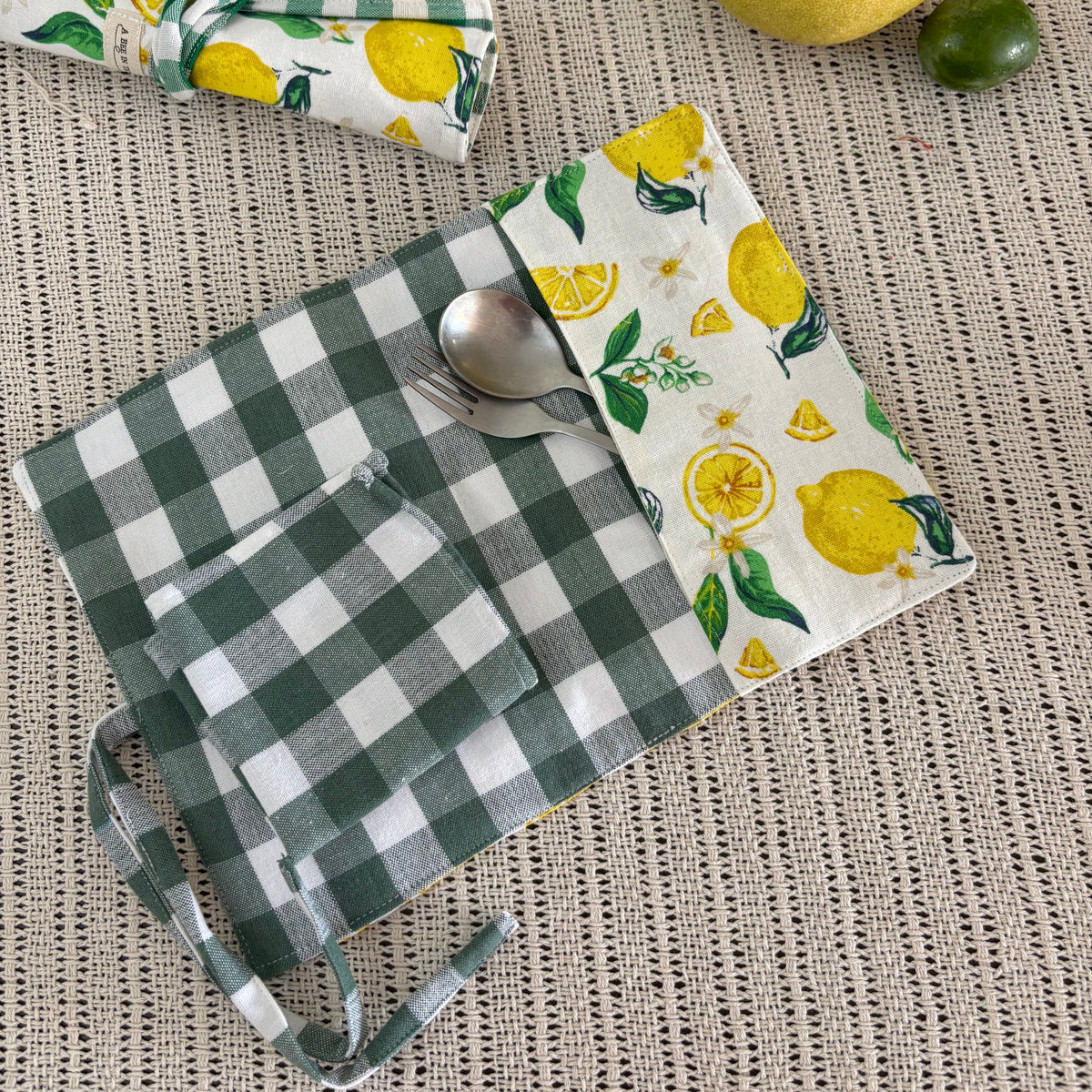 Placemat cum Cutlery Roll with Napkin for Kids - Handmade Cotton, School & Travel - Non Personalised
