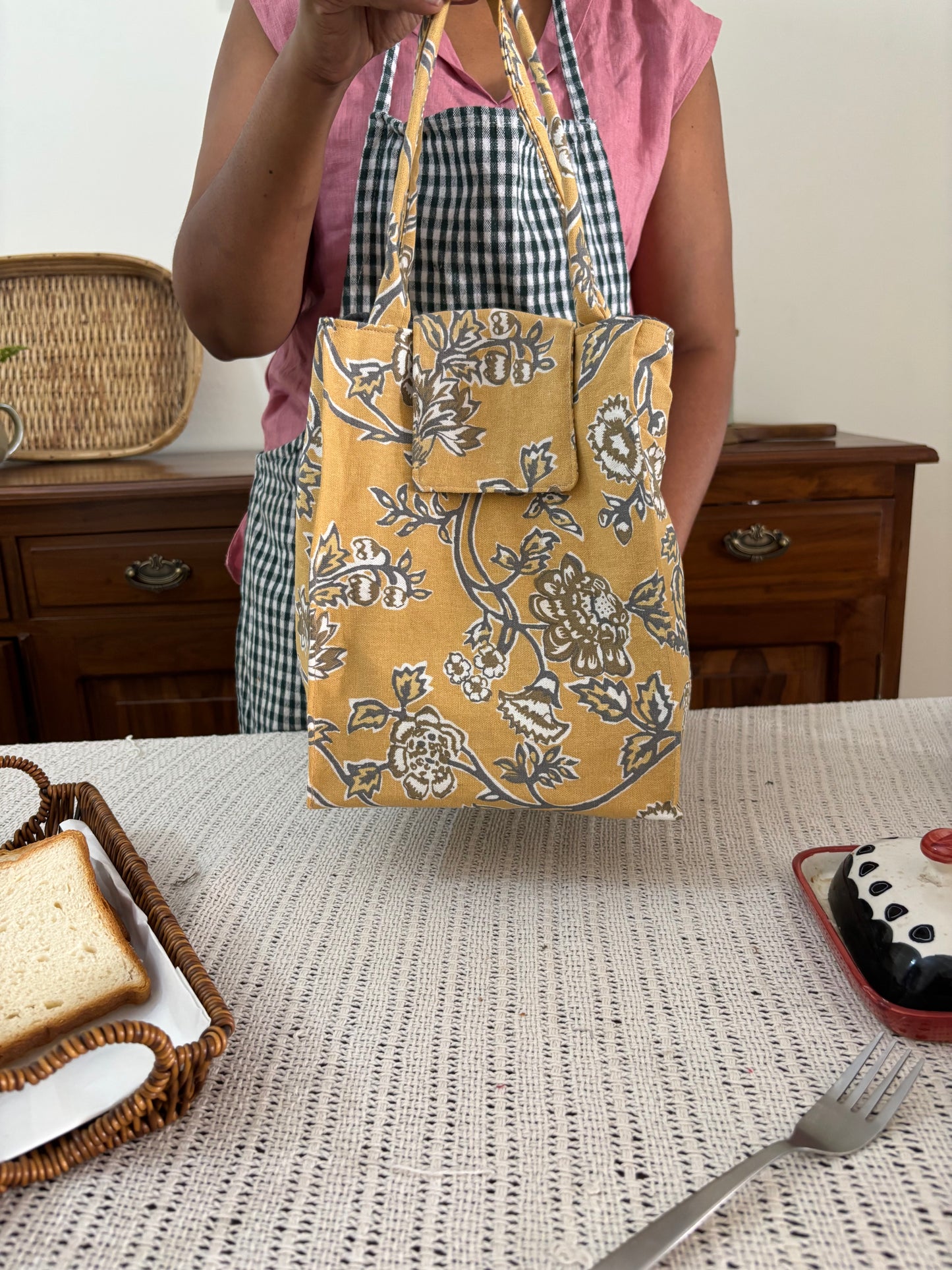 Lunch Bag - Grey and Yellow Florals