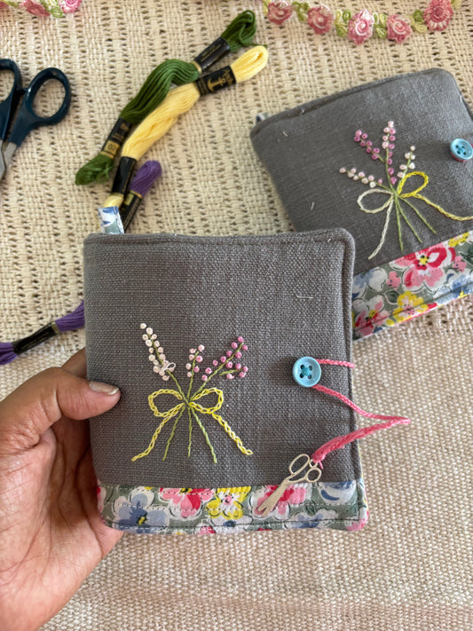 Needle Book - Hand Embroidered Button Roses