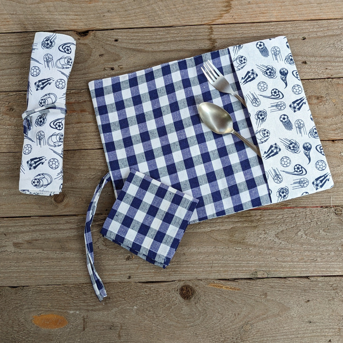 Placemat cum Cutlery Roll with Napkin for Kids - Handmade Cotton, School & Travel - Non Personalised