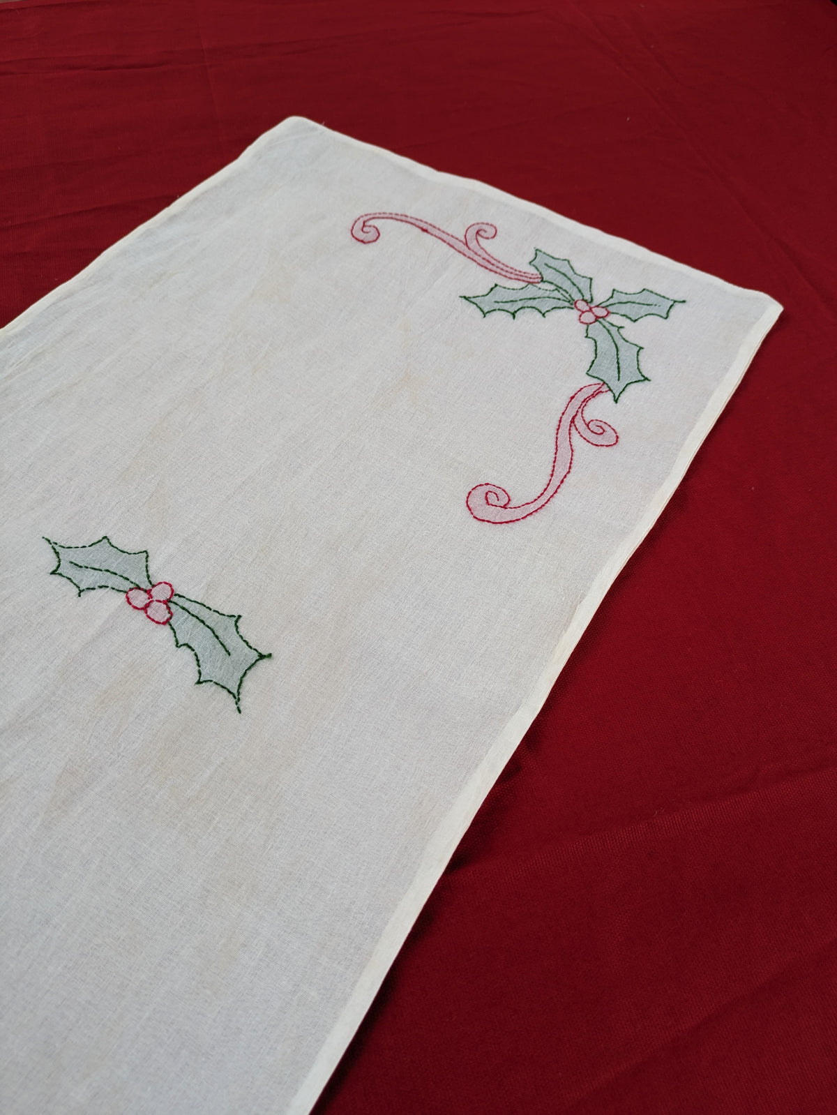 Coffee table runner- Hand embroidered-Holly