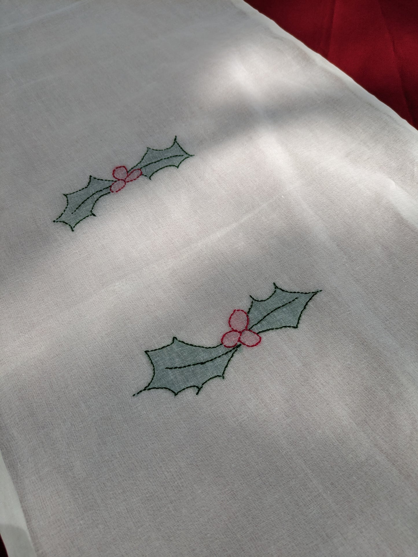 Table runner- Hand embroidered-holly