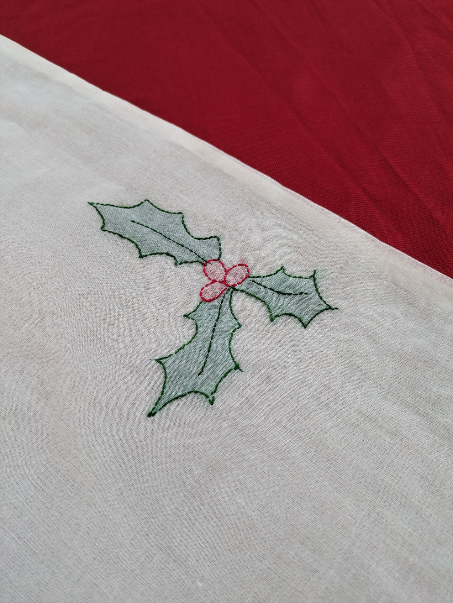 Table runner- Hand embroidered-holly