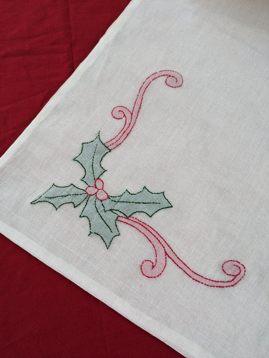 Coffee table runner- Hand embroidered-Holly