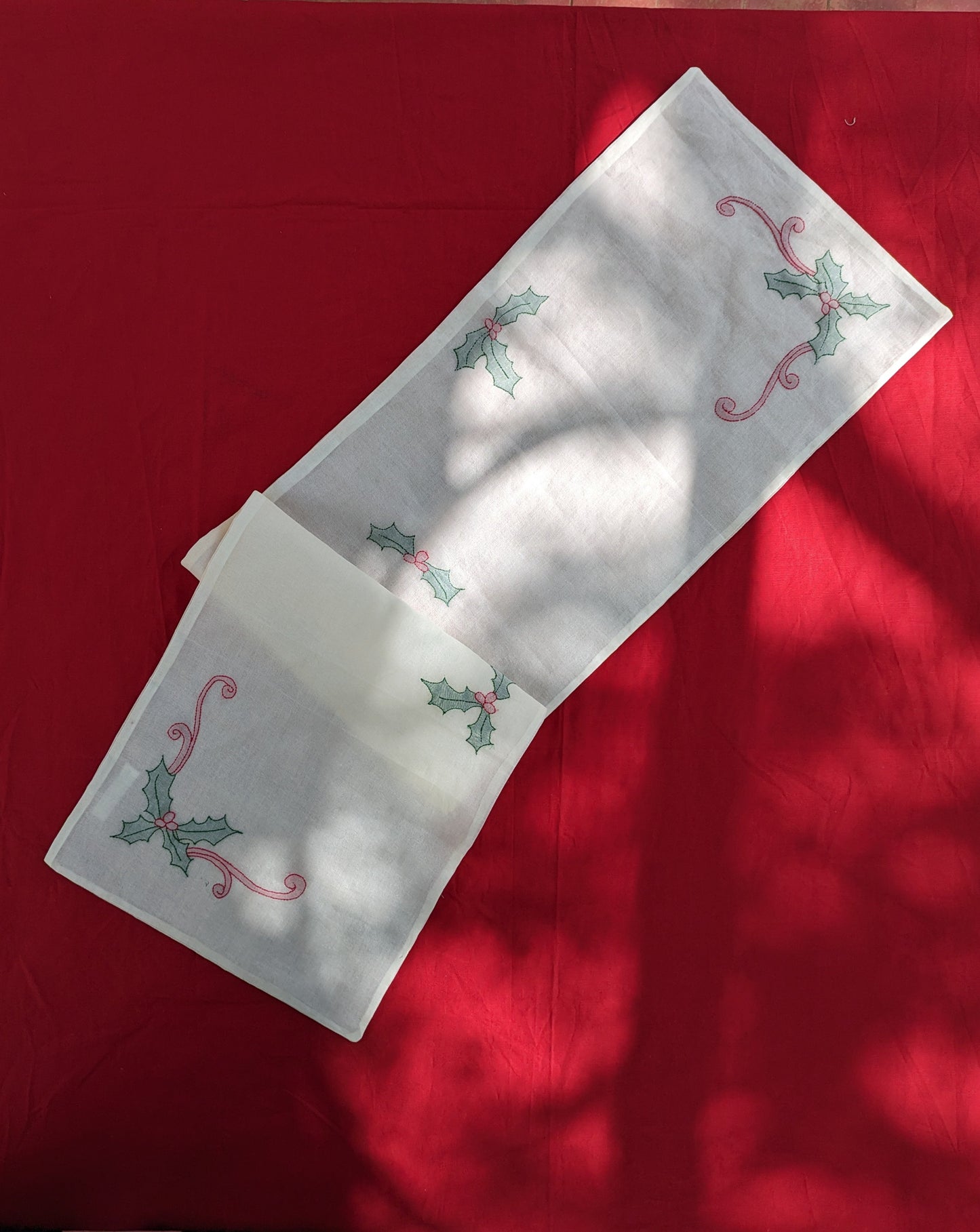 Table runner- Hand embroidered-holly