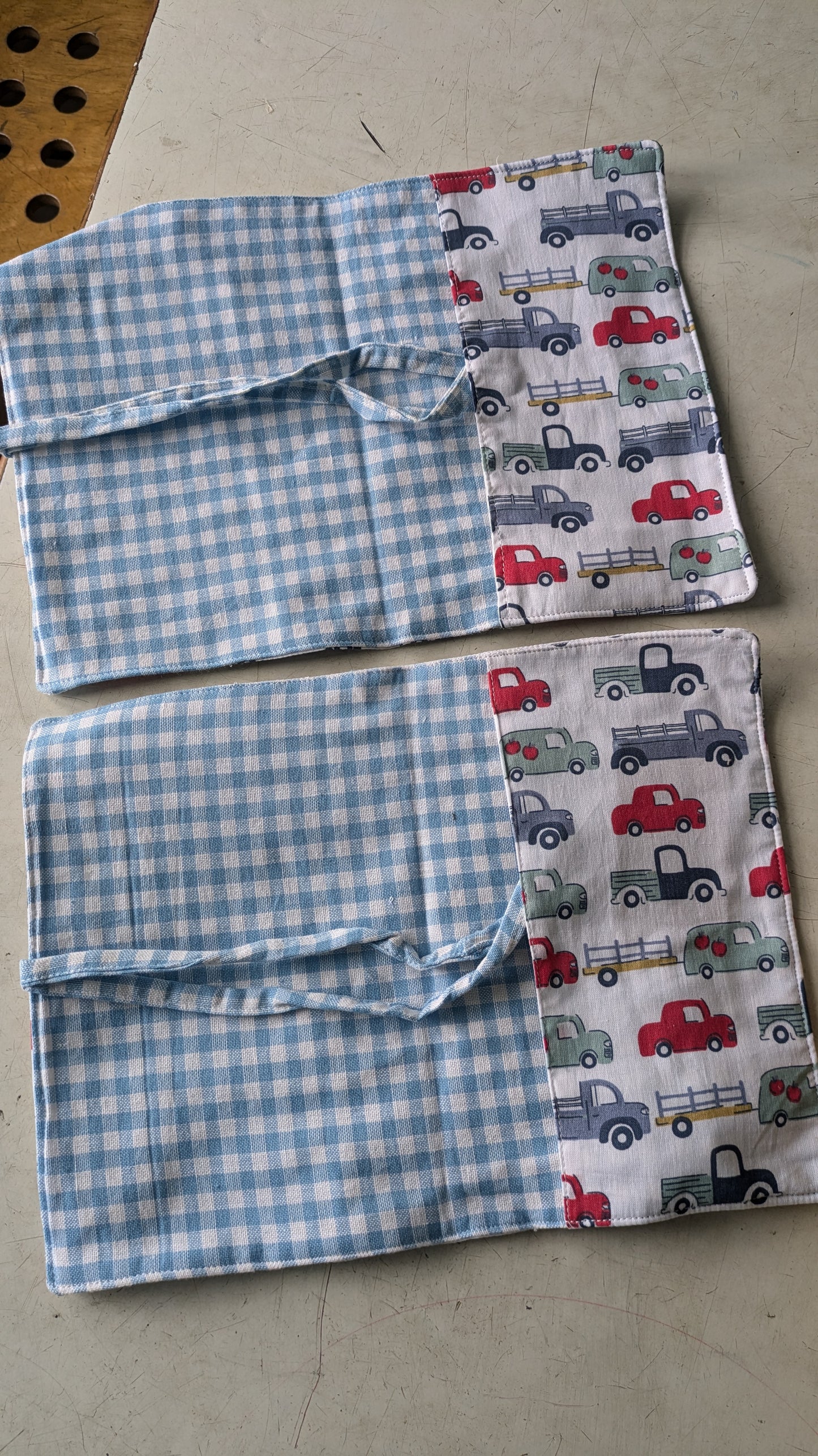 Upcycled- placemat cum cutlery rolls  cars