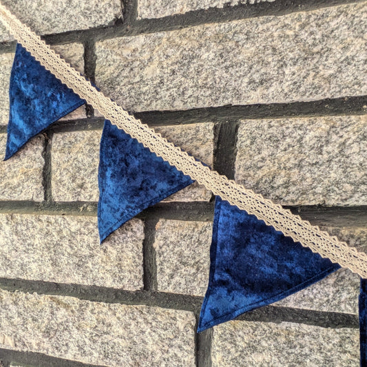 Fabric Bunting - Blue Velvet & Lace