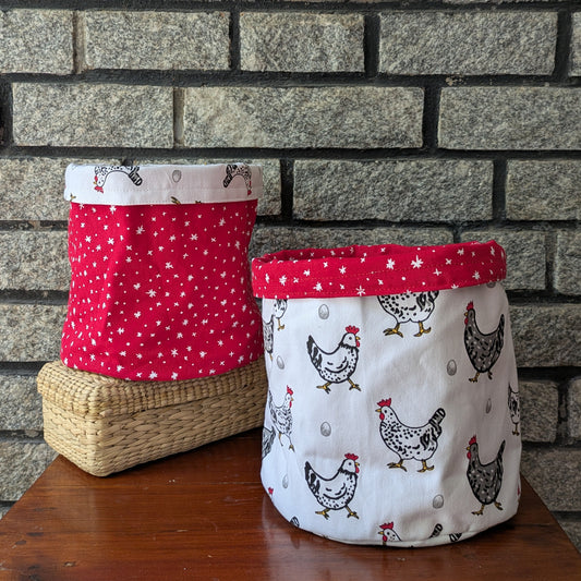 Reversible Fabric Basket - Hens