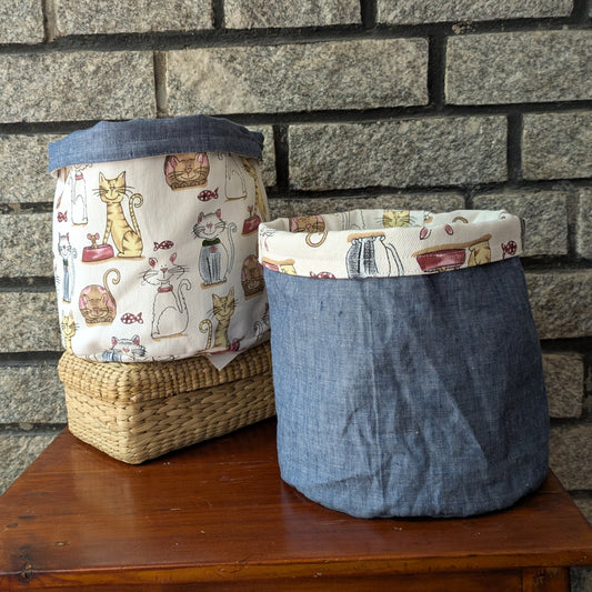 Reversible Fabric Basket - Cats