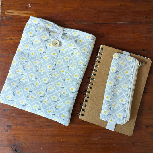Gift Combo - Book Sleeve with Elastic Pen Pouch - Powder Blue Florals
