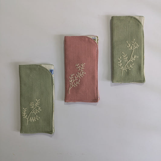 Reading Glass Pouch - Dusty Pink with Pearly White Hand Embroidery