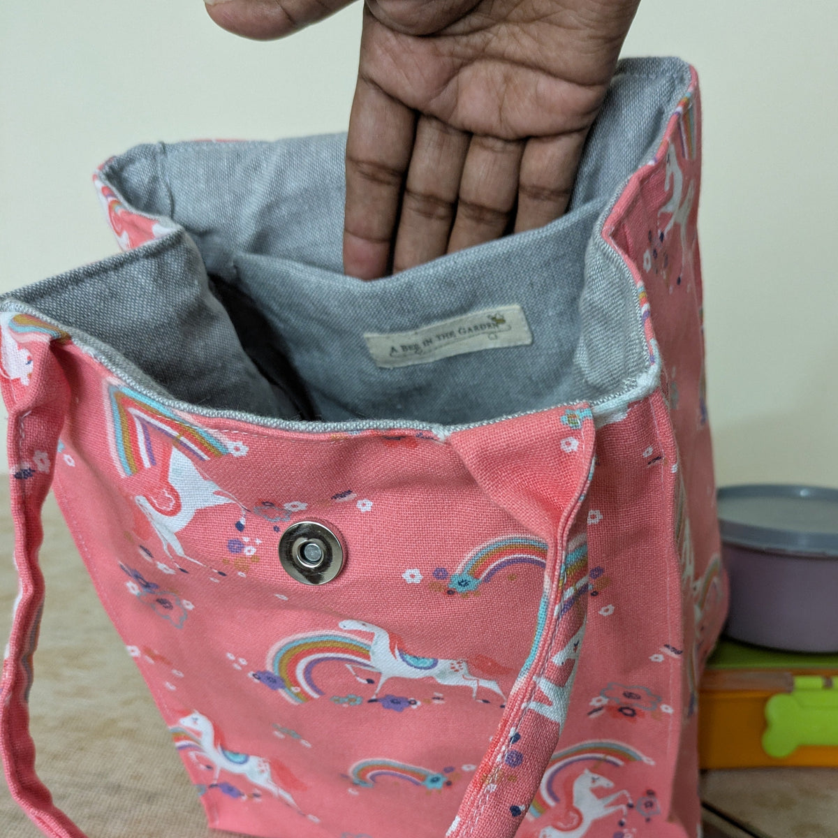 Lunch Bag - Unicorn | Handmade Cotton Lunch Bag with Cutlery Pocket